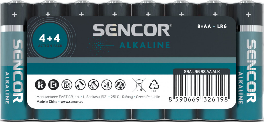 Sencor Alkalické batérie AA 8 ks