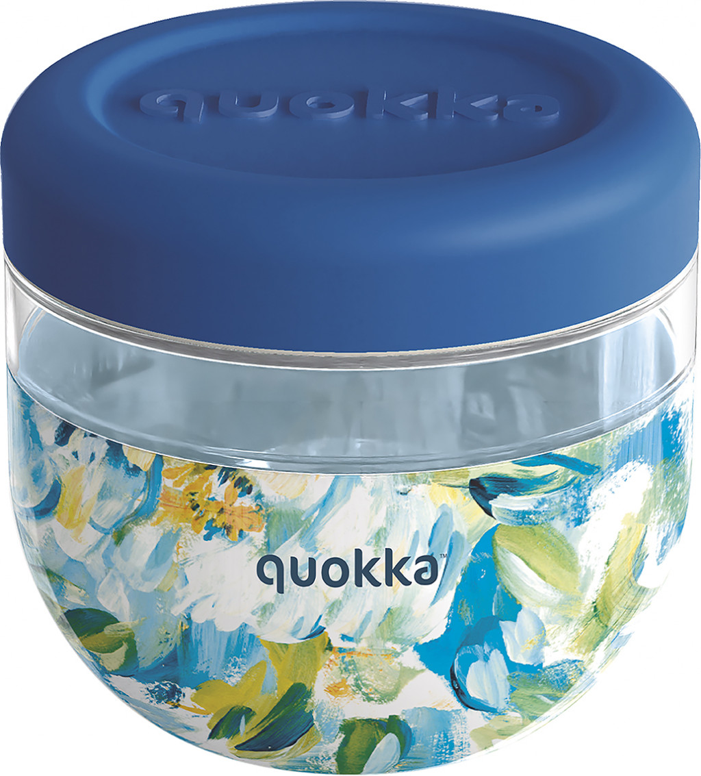 Quokka Plastová nádoba na jedlo Bubble Blue Peonies 770 ml