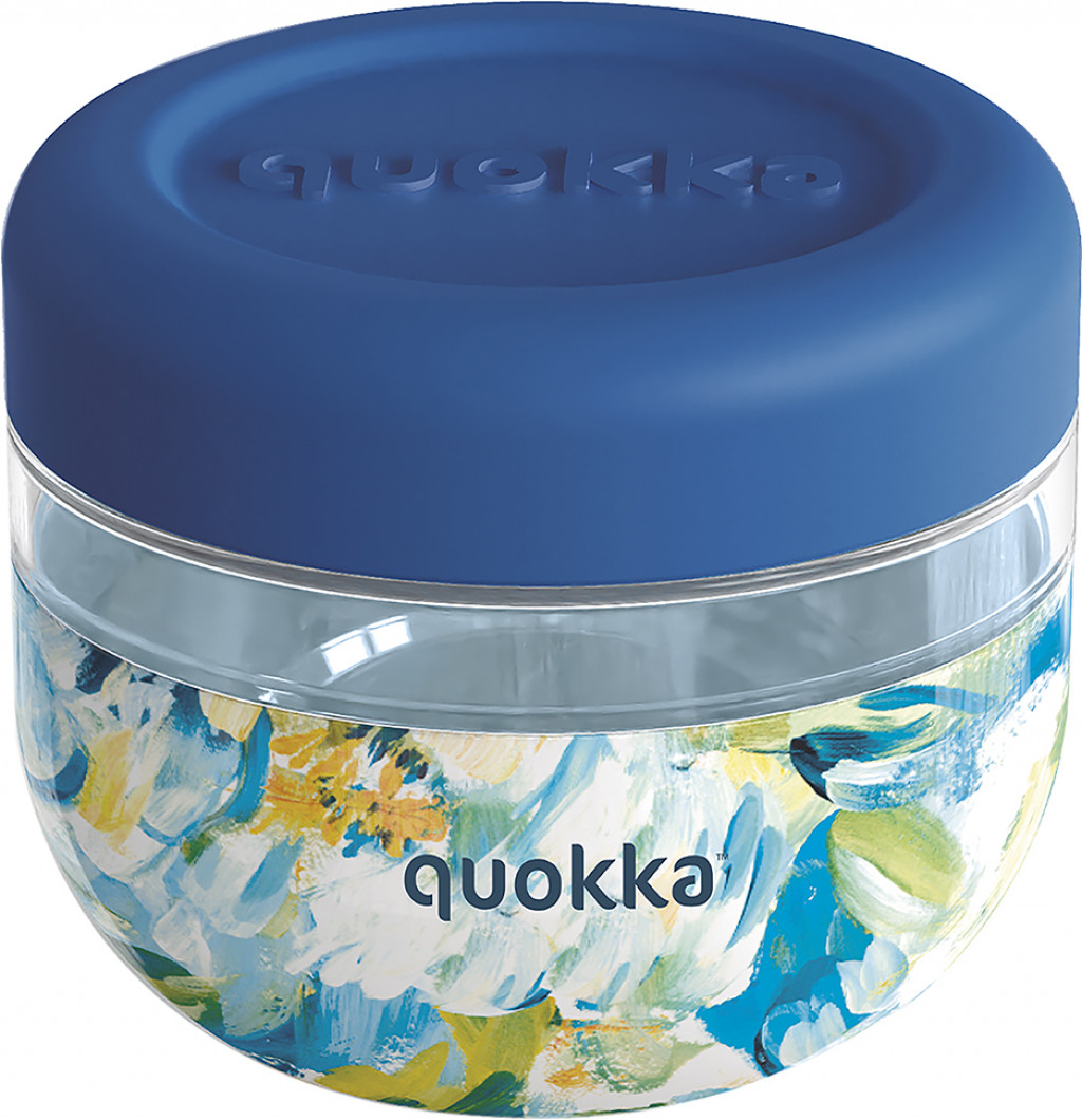 Quokka Plastová nádoba na jedlo Bubble Blue Peonies 500 ml