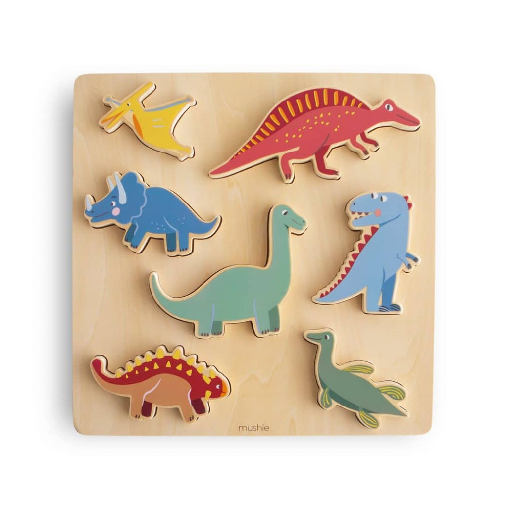 Mushie Drevené puzzle mushie - dinosaur