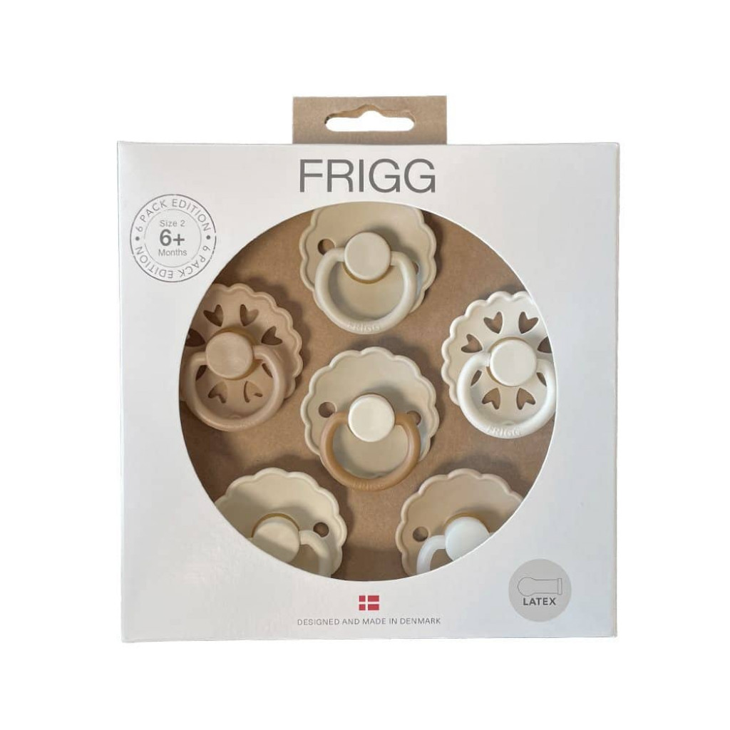 Frigg šesťbalenie okrúhlych cumlíkov frigg cinnamon charm, 6-18m, kaučuk