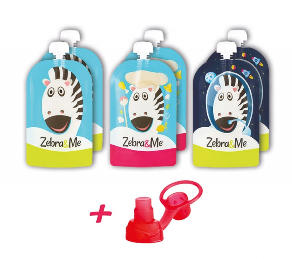 Zebra & Me Kapsička na opakované použitie 6 ks + náustok zadarmo (2x zebra, 2x zebra kuchár, 2x zebra kozmonaut)