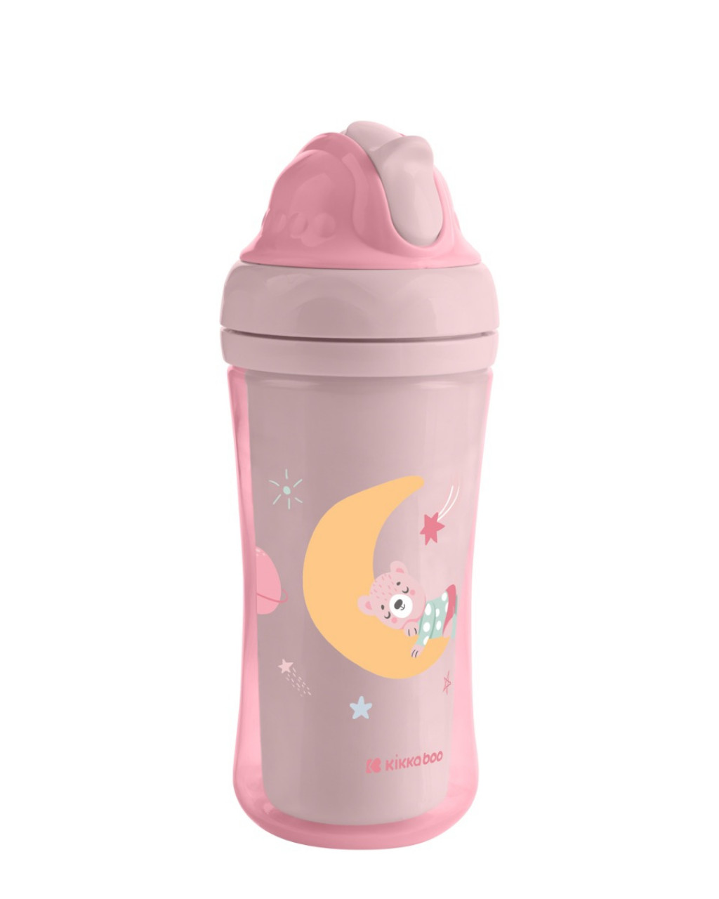 KikkaBoo Hrnček so silikónovou slamkou 220ml 8m+ Moony me Pink