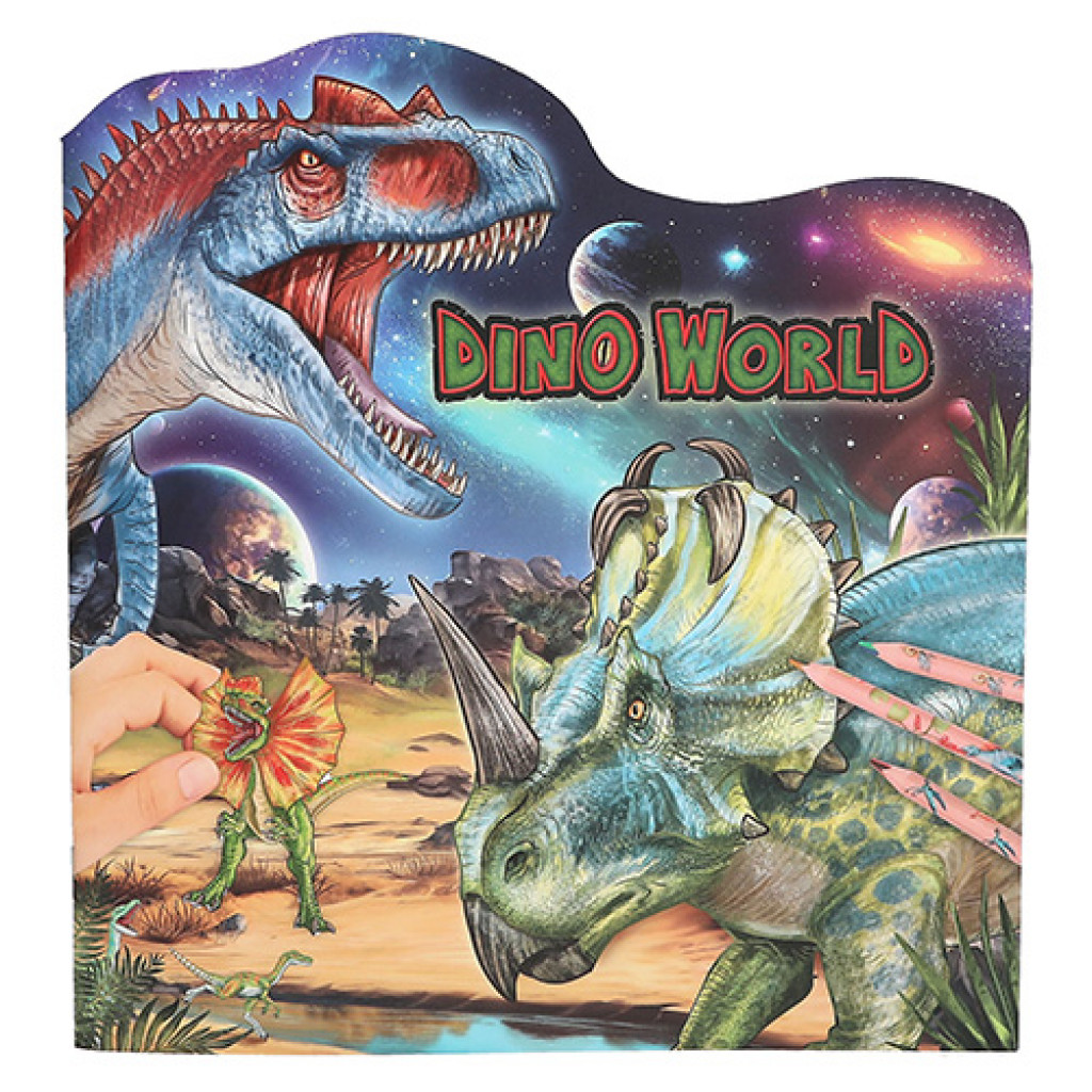 Dino World Omalovánka | Omalovánka se samolepkami Dino World, 44 samolepek