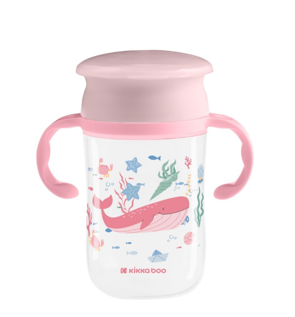 KikkaBoo Hrnček trénovací 360 ° 300ml 12m + Deep Sea Pink