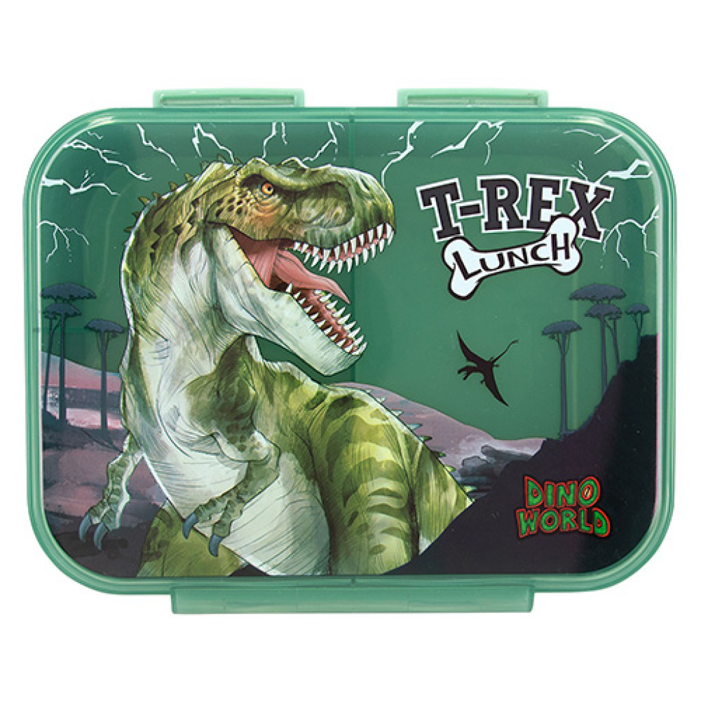 Dino World Svačinový box s přihrádkami Dino World, Zelený, T-REX Lunch