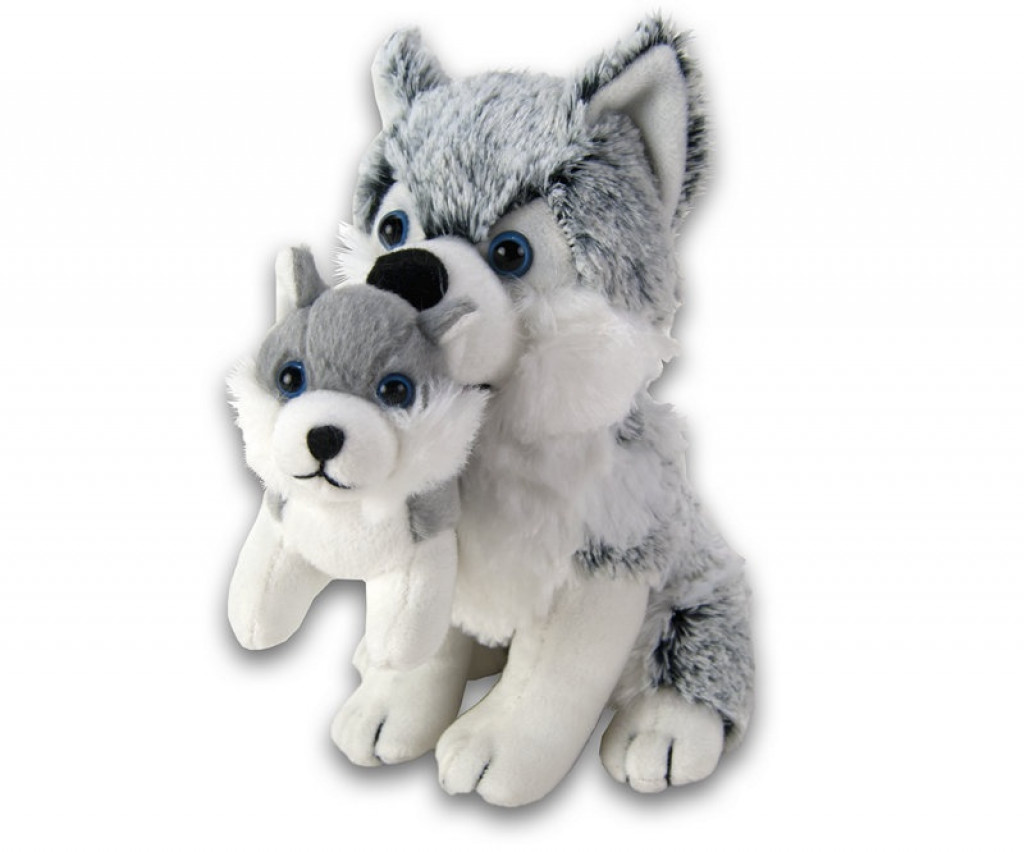 Aurora Plyšový husky s mláďatkom - 26 cm