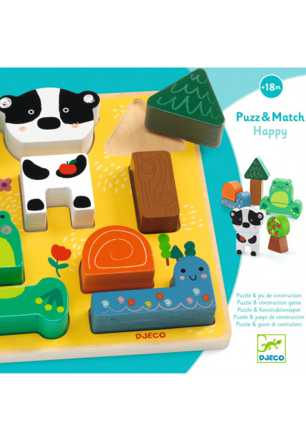 Puzz & Match Happy: Puzzle drevené a stavebnica