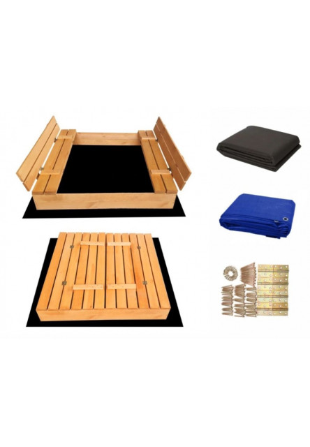 Pieskovisko drevené s krytom/lavičkami predvŕtané impregnované premium variant: prírodný (bez povrchovej úpravy)