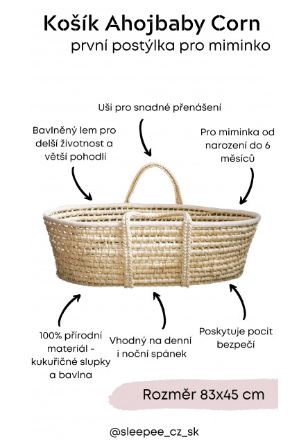 Ahojbaby Mojžišov košík pre bábätko Corn Natural + matrac Basic