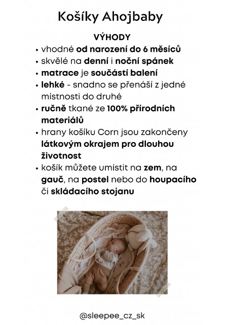 Ahojbaby Mojžišov košík pre bábätko Corn Natural + matrac Basic