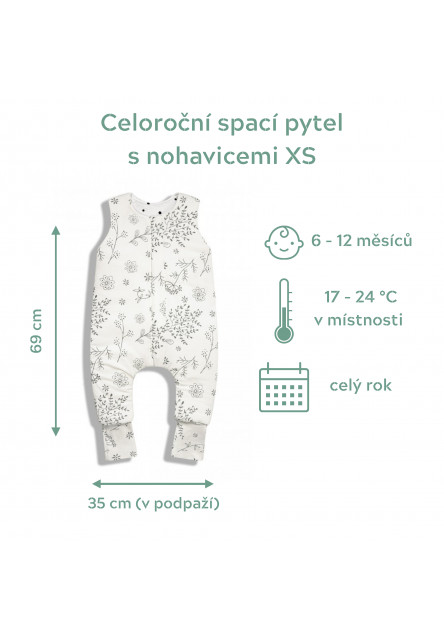 Celoročný spací vak s nohavicami Sleepee Bloom/Černé tečky XS