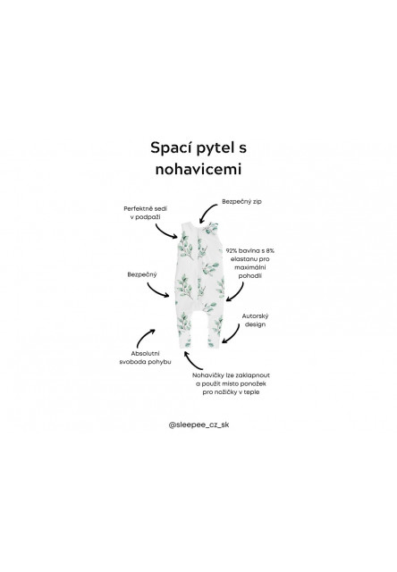 Celoročný spací vak s nohavicami Sleepee Eukalyptus/Čierne bodky XS