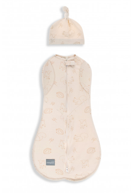 Zavinovačka Sleepee Second Step Swaddle s čepičkou zdarma Vintage Animals Cream