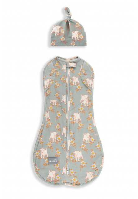 Zavinovačka Sleepee Second Step Swaddle s čepičkou zdarma Vintage Animals Sky Blue Sleepee