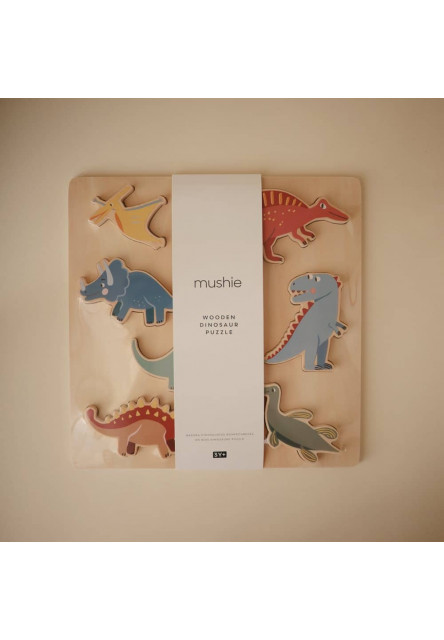 Drevené puzzle mushie - dinosaur