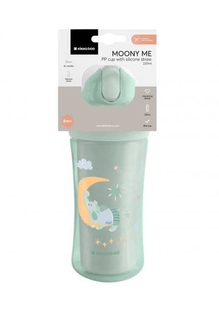 Hrnček so silikónovou slamkou 220ml 8m+ Moony me Mint