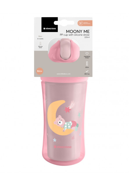 Hrnček so silikónovou slamkou 220ml 8m+ Moony me Pink