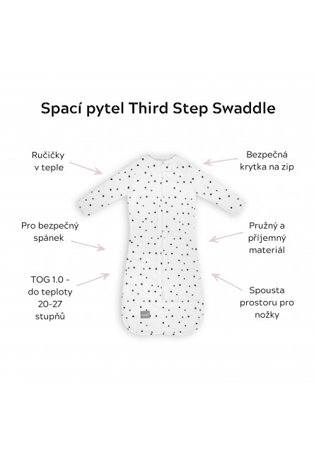 Spací pytel pro miminko Sleepee Third Step Swaddle Black Dots